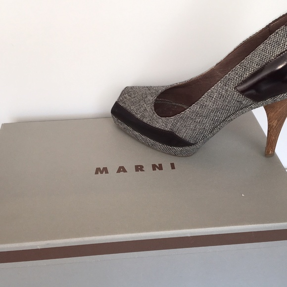 Marni Tweed Peep Toe Platform Heels - Picture 5 of 6